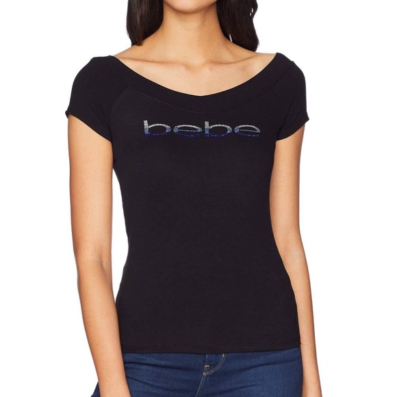 Bebe Tops Bebe Ombre Rhinestone Logo Tee Top L Poshmark
